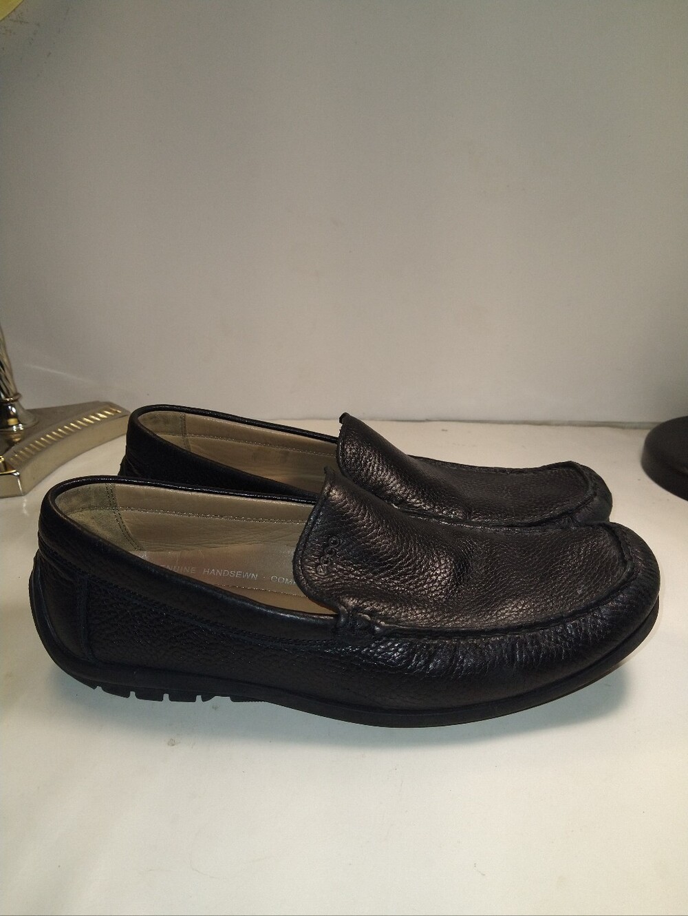 Ecco Black Leather Flex Sole Driving Moc Loafers Men's sz 10(44).